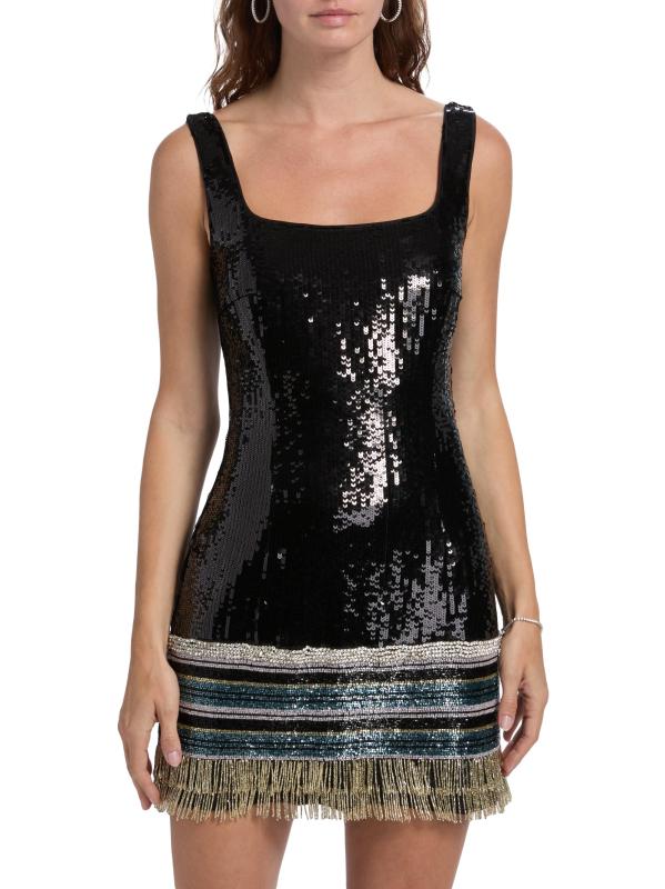 #2: فستان أوغسطين قصير مزين بشراشيب - بلاك مالتي