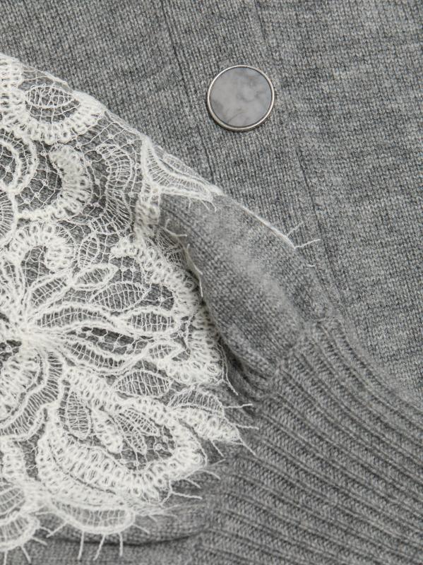 #6: كارديجان من الصوف والكشمير بتفاصيل من الدانتيل بيري - هيذر جراي كومبو