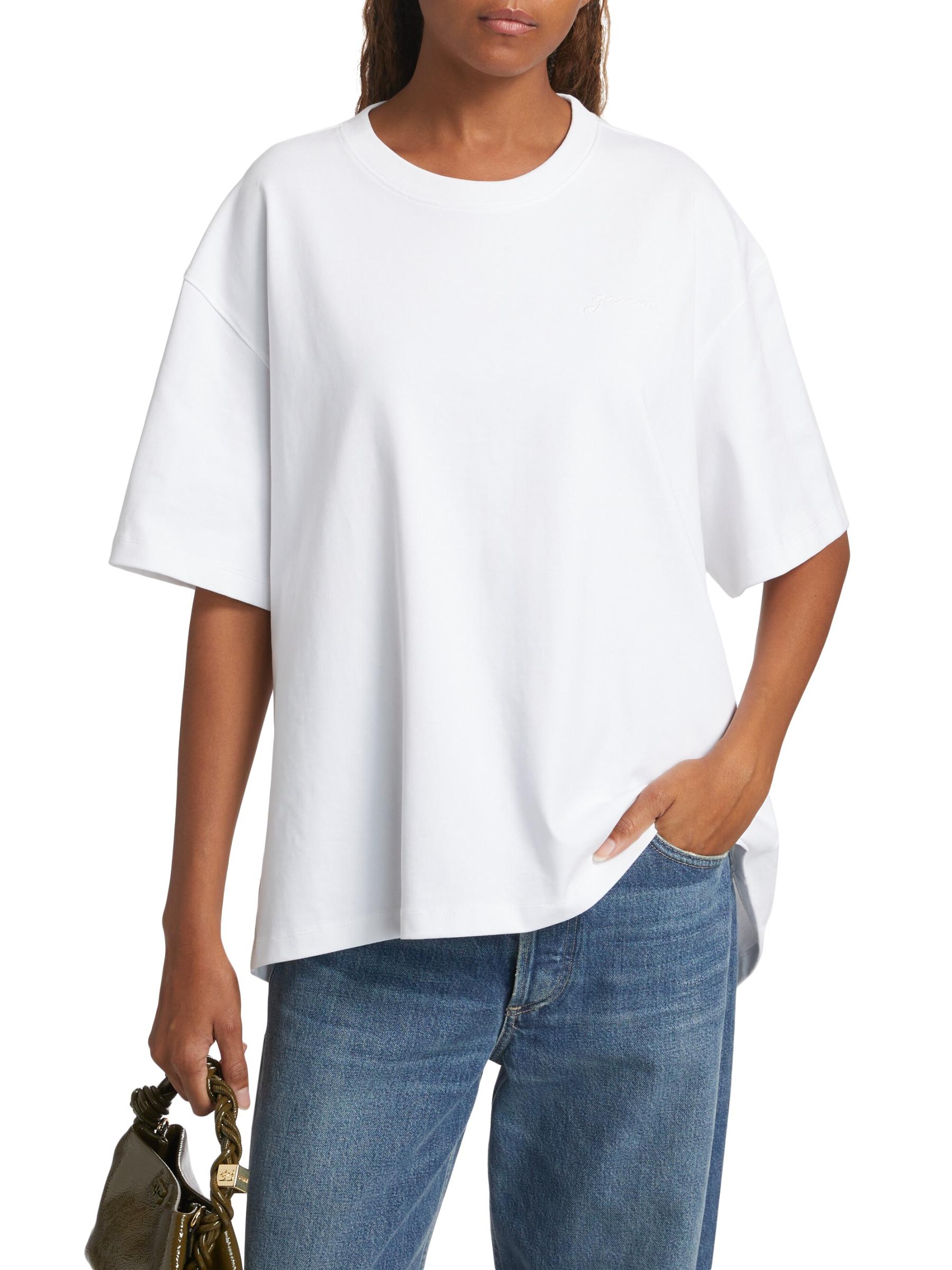 【関税&送料込】Ganni White Cotton T-Shirt Bright White White Heavy Cotton T-shirt | GANNI US