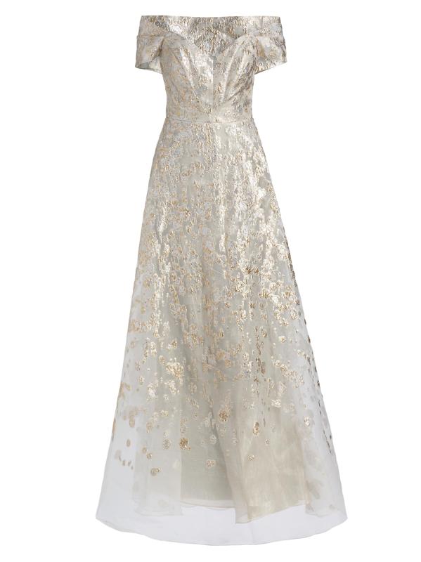 فستان كروي معدني مكشوف الكتفين