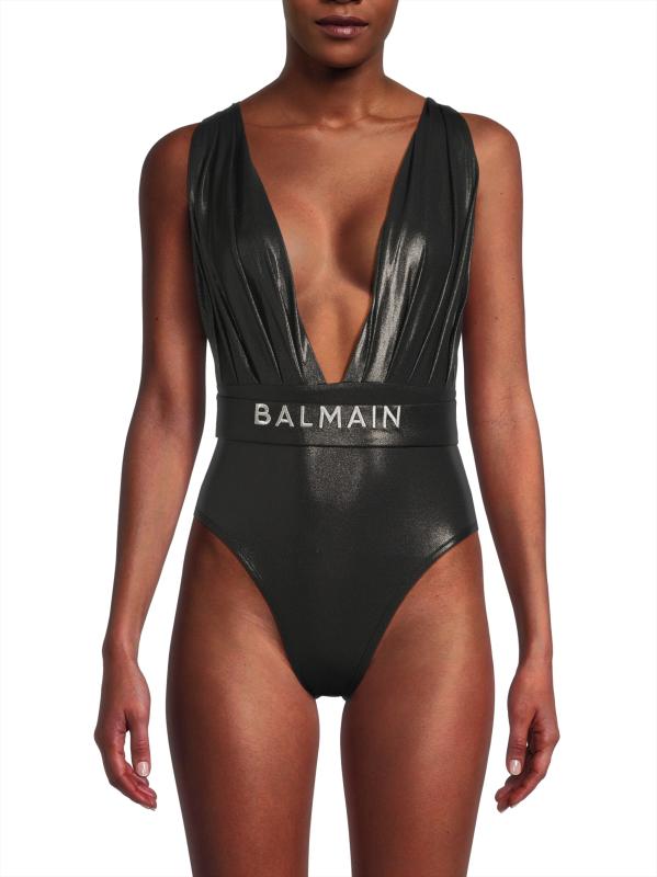 Shop Balmain - Metallise Draped One-Piece Swimsuit | Saks