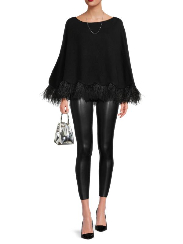 #6: بونشو من الكشمير مزيّن بالريش - أسود