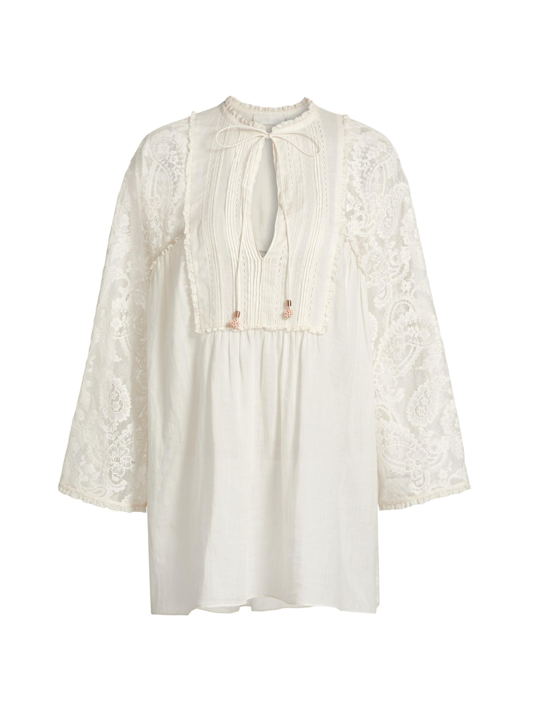 ワンピース ZIMMERMANN ASCENSION LACE YOKE RAMIE TUNIC Shop Zimmermann - Ascension Lace Yoke Tunic | Saks Fifth