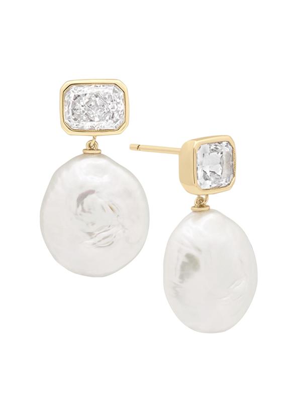 أقراط كليو المتدلية من الذهب عيار 14 قيراطًا ولؤلؤ المياه العذبة المستزرع وزركونيا المكعبة