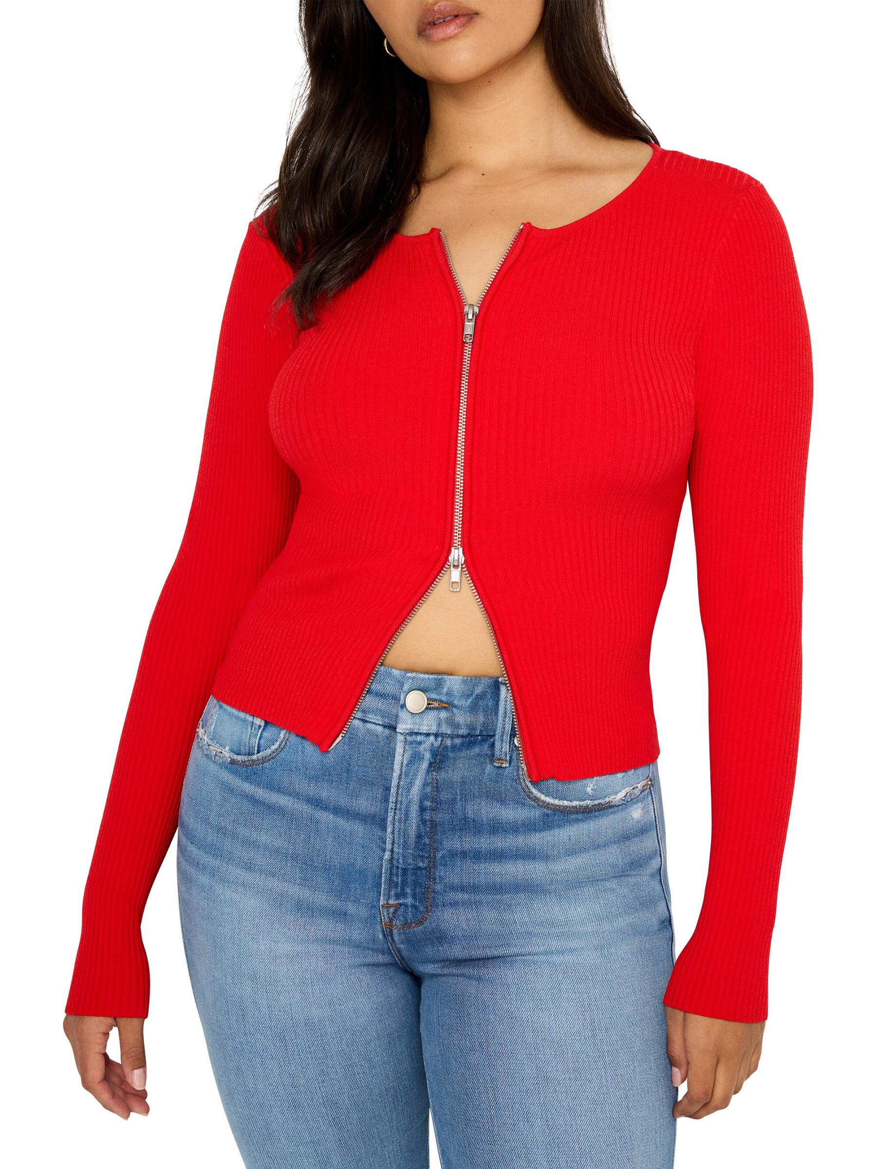 Shop Good American - Virgo Rib-Knit Zip Sweater | Saks Fifth