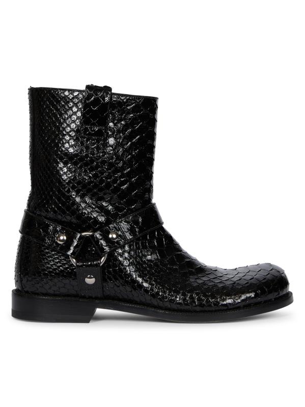 Shop Loewe - Campo Python & Leather Biker Boots | Saks Fifth