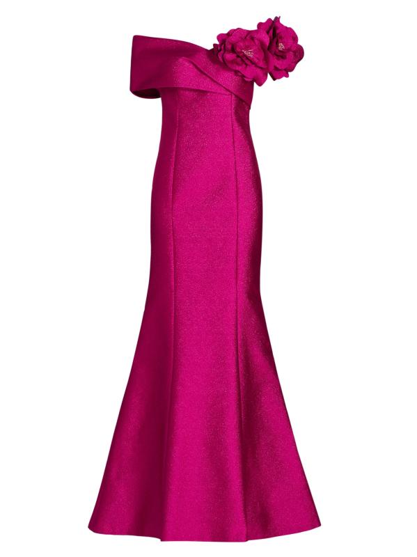 فستان جاكار مكشوف الكتفين مزين بزهور