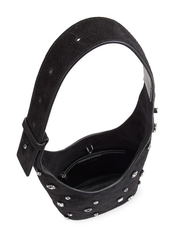 #5: حقيبة كتف صغيرة من الجلد المدبوغ مزينة بالكريستال - أسود