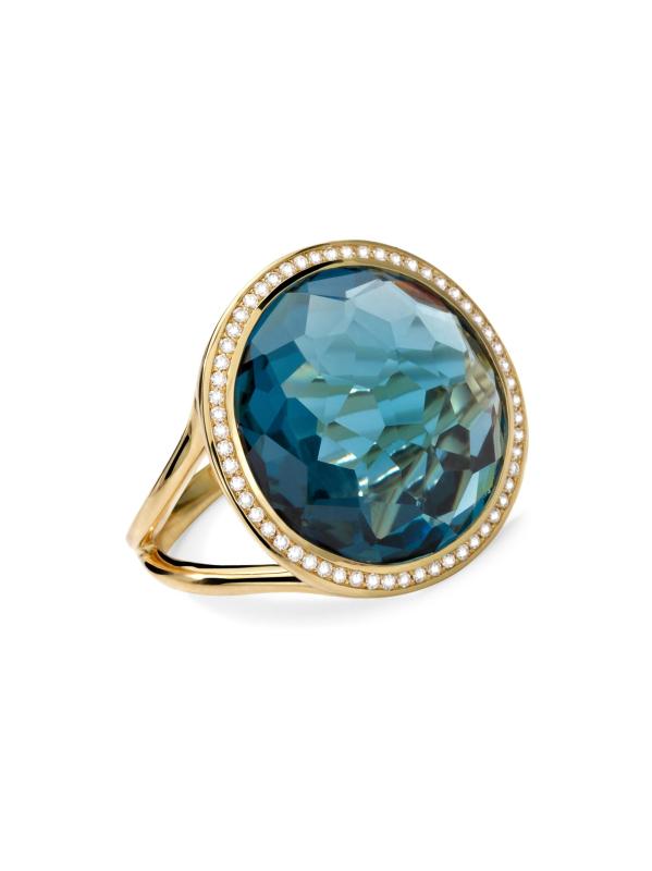 خاتم Lollipop® من الذهب الأصفر عيار 18 قيراطًا والتوباز الأزرق اللندني والألماس
