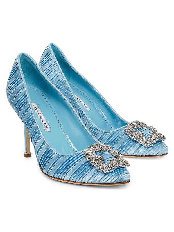 Shop Manolo Blahnik Hangisi 90MM Embellished Satin Pumps Saks