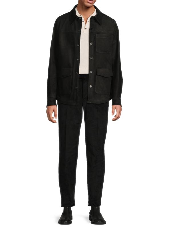 #6: قميص خارجي من الجلد المدبوغ بأزرار أمامية - أسود