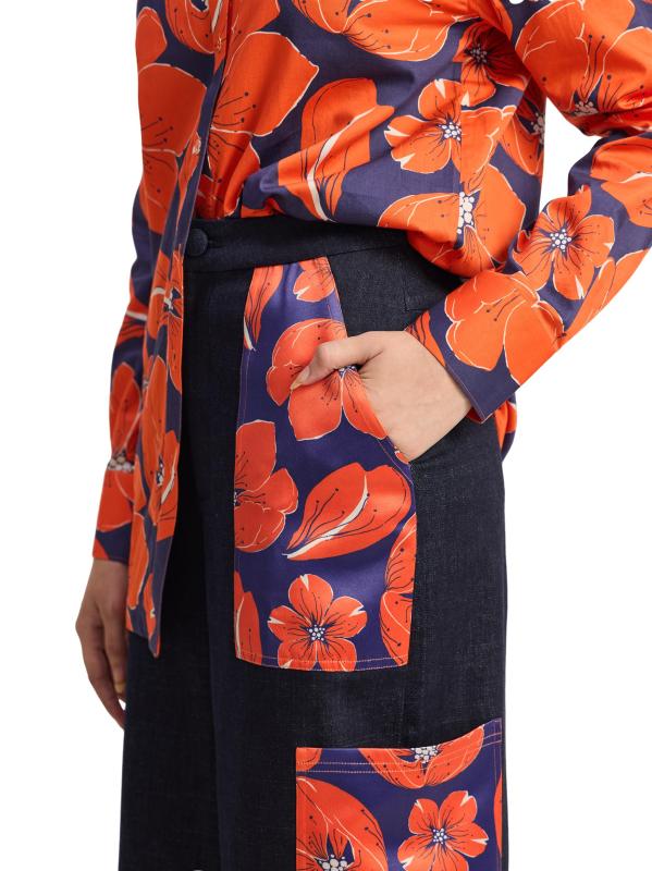 #5: بنطلون واسع الساق بجيب كارجو بنقشة الزهور - اللون النيلي