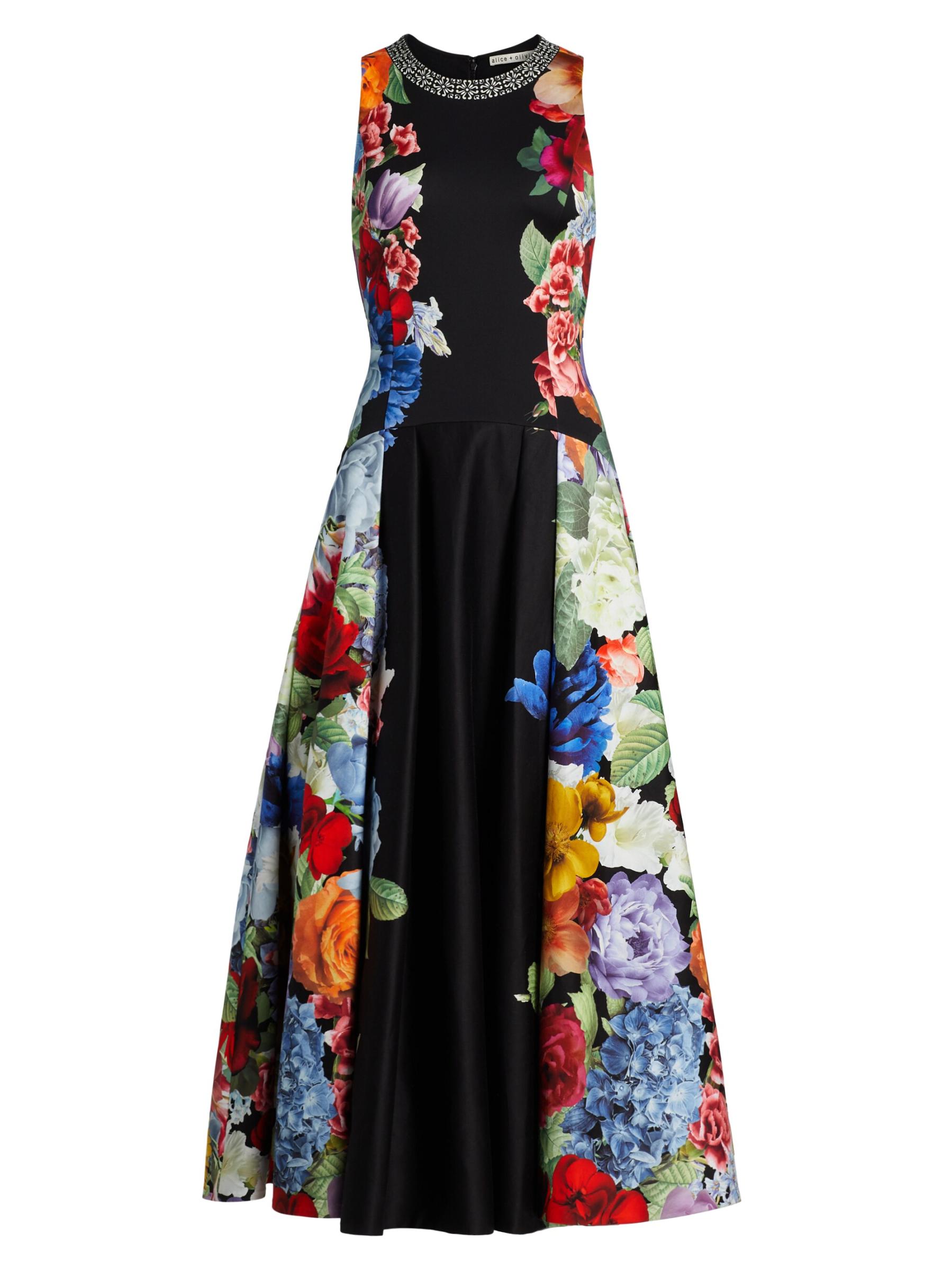 Shop Alice + Olivia - Adley Floral Stretch-Cotton Flared