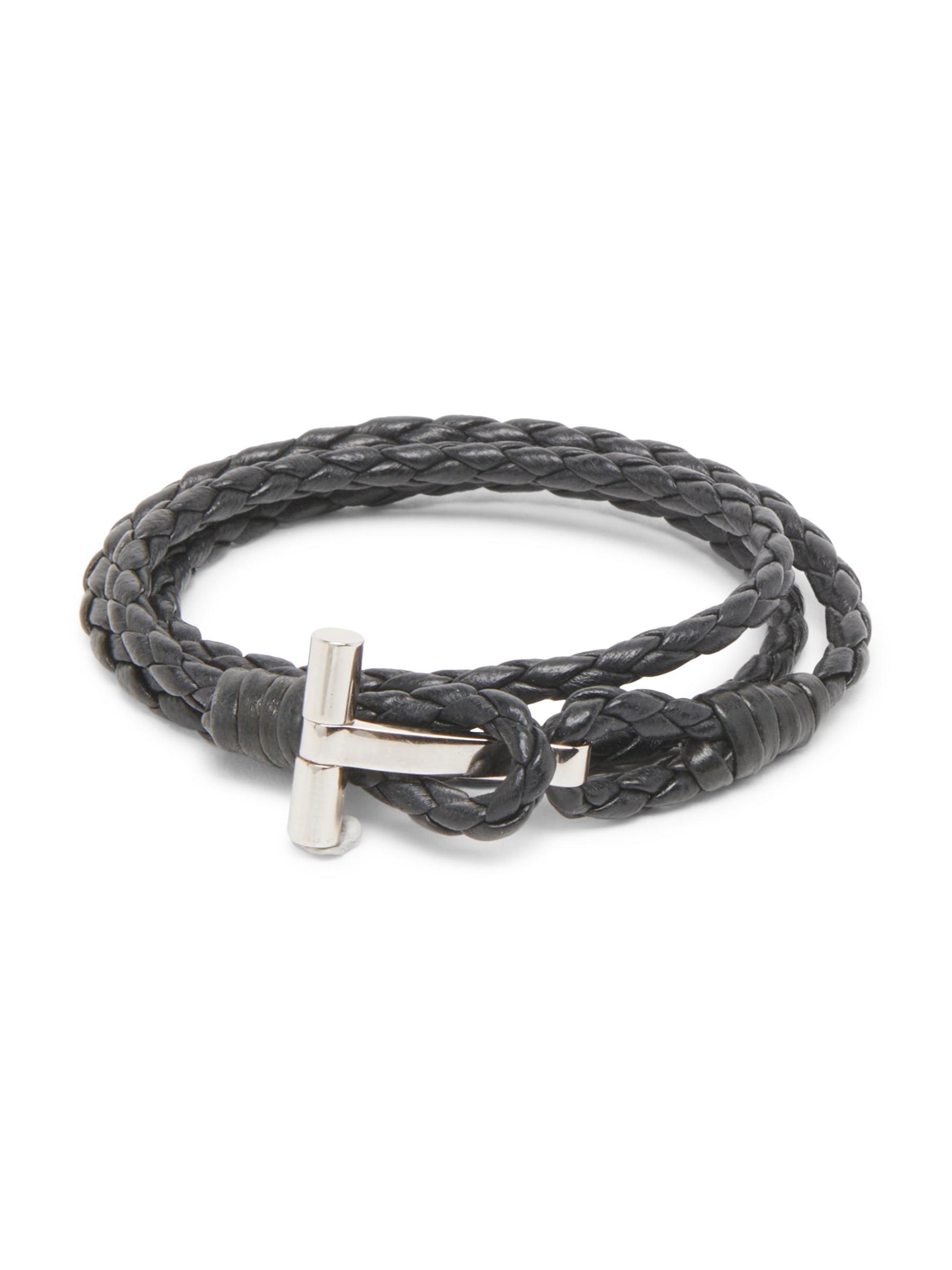 Shop Tom Ford Brass Braided Leather Bracelet Saks Fifth