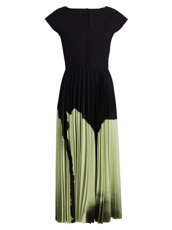 فستان متوسط الطول مزين بطيات من الكريب بألوان مائية