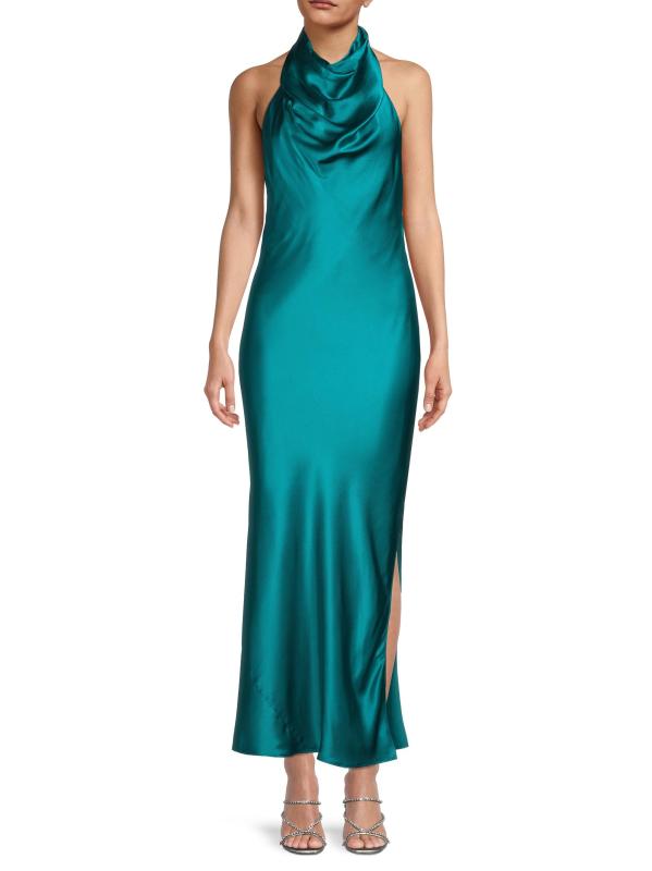 #2: فستان متوسط الطول من الحرير برقبة على شكل كاول - بط نهري صغير