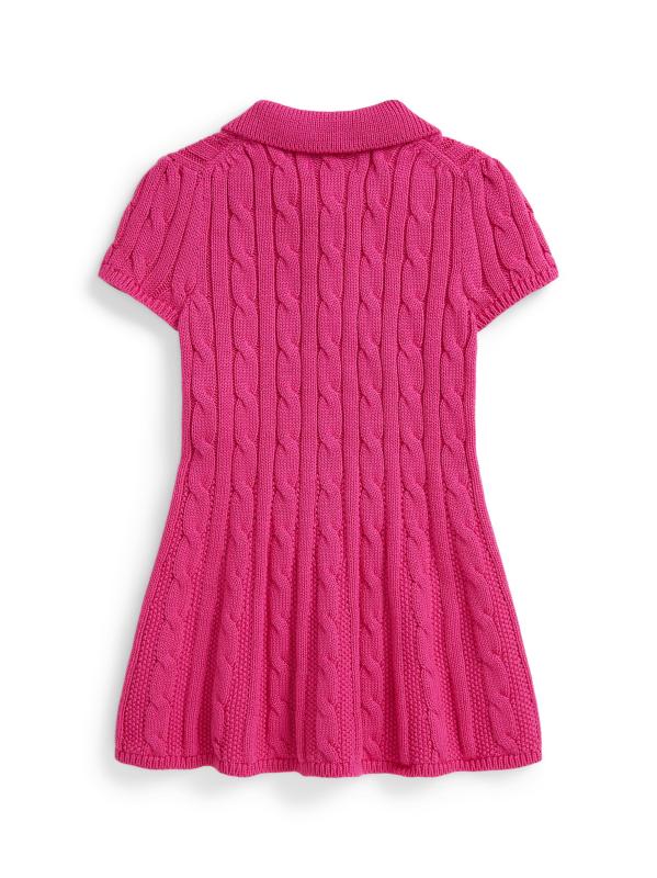 #2: سترة بولو محبوكة بالكابلات للفتيات الصغيرات - وردي جامعي