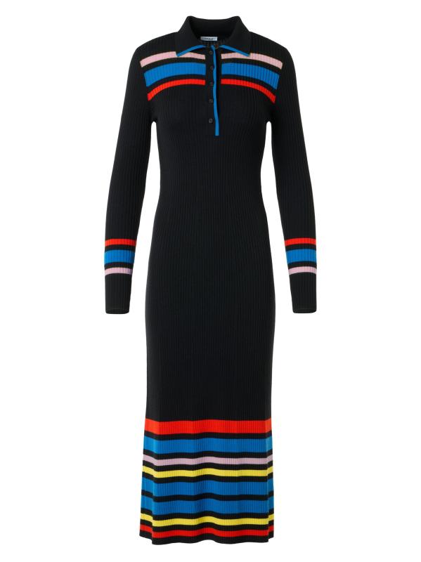 فستان بولو محبوك بخطوط ملونة