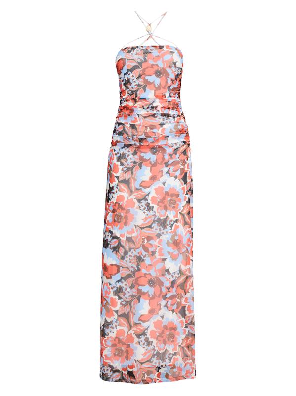 Nina Floral Mesh Halter Dress