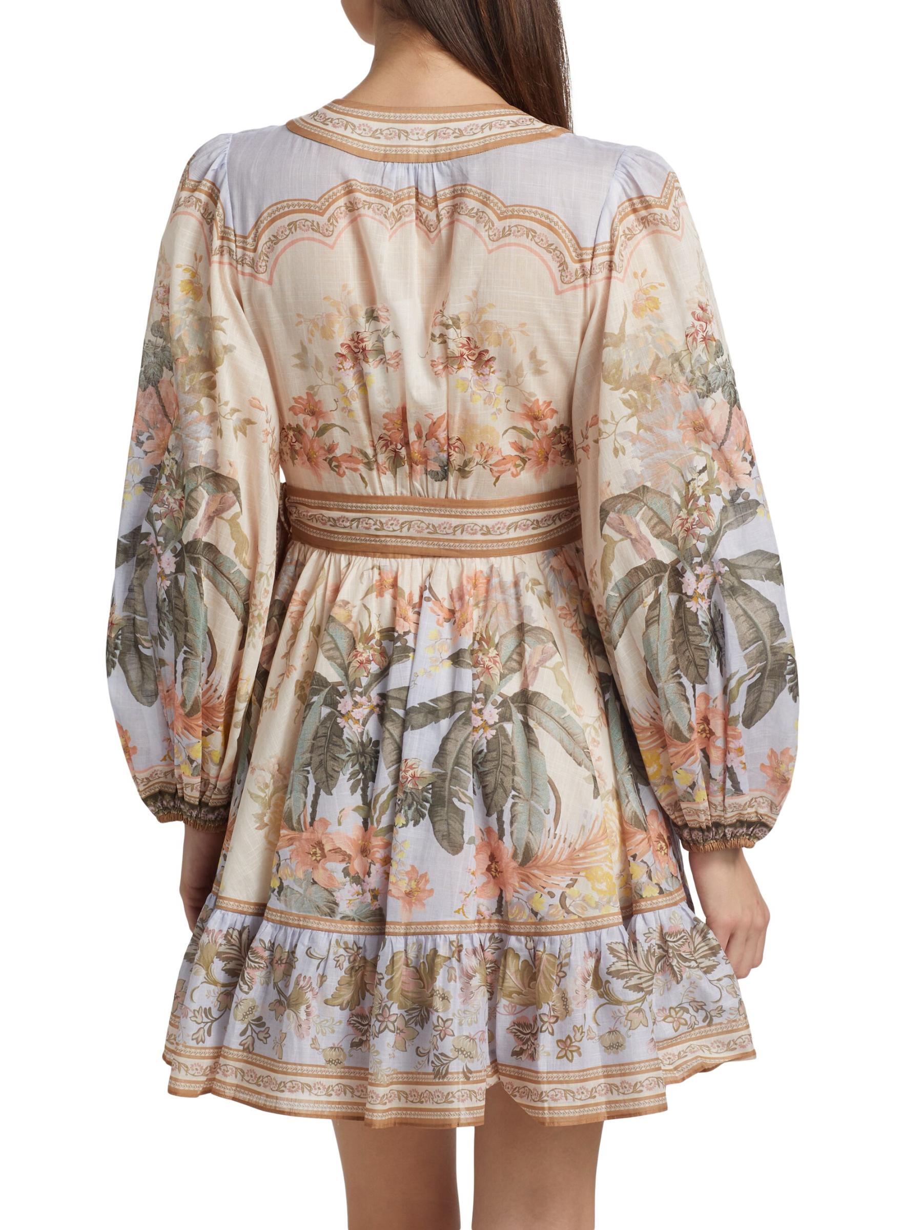 【Zimmermann】ロングスリーブ ラップ ミニドレス ZIMMERMANN シルク ラップミニドレス | グリーン | FARFETCH JP