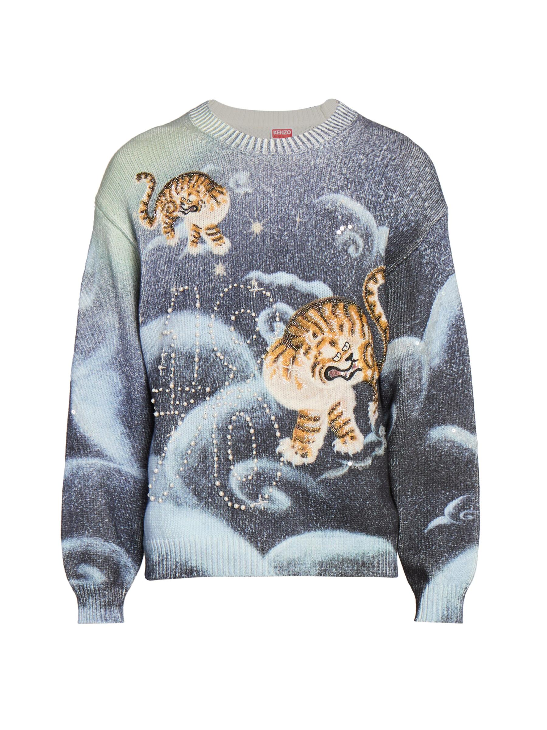 【送料&関税込】Kenzo Printed Stretch Cotton Blend Sweater Shop KENZO - Cloud Tiger Cotton-Blend Sweater | Saks Fifth
