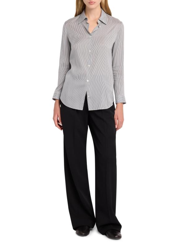 #7: قميص بيترا سترايب من الحرير البوبلين - أبيض داكن