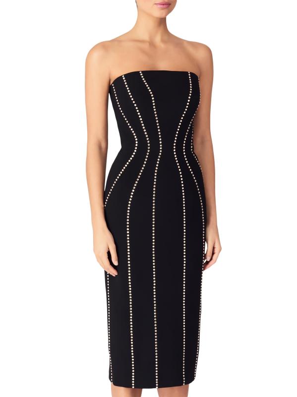 #2: فستان كوكتيل فيريتي بدون حمالات من حجر الراين - عرق السوس