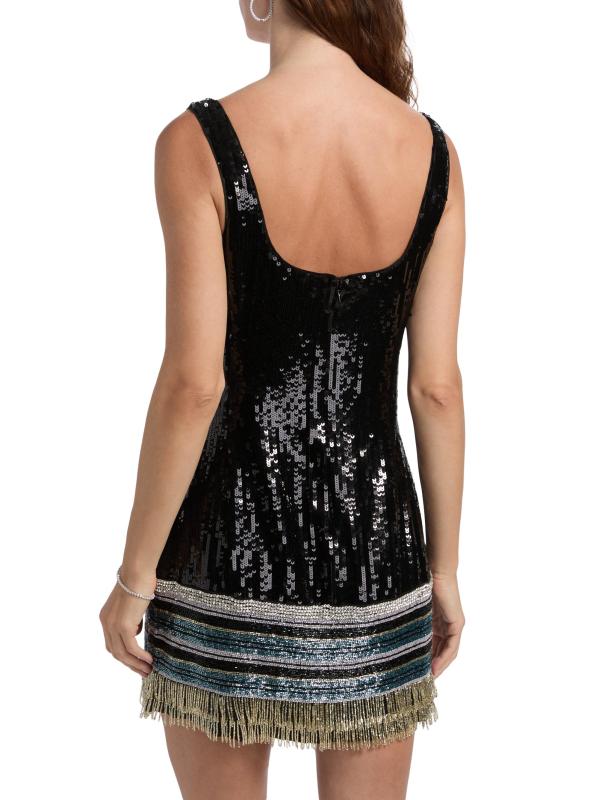 #4: فستان أوغسطين قصير مزين بشراشيب - بلاك مالتي