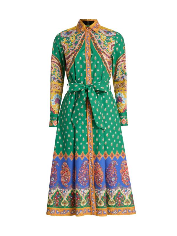 فستان من القطن المطبوع بحزام