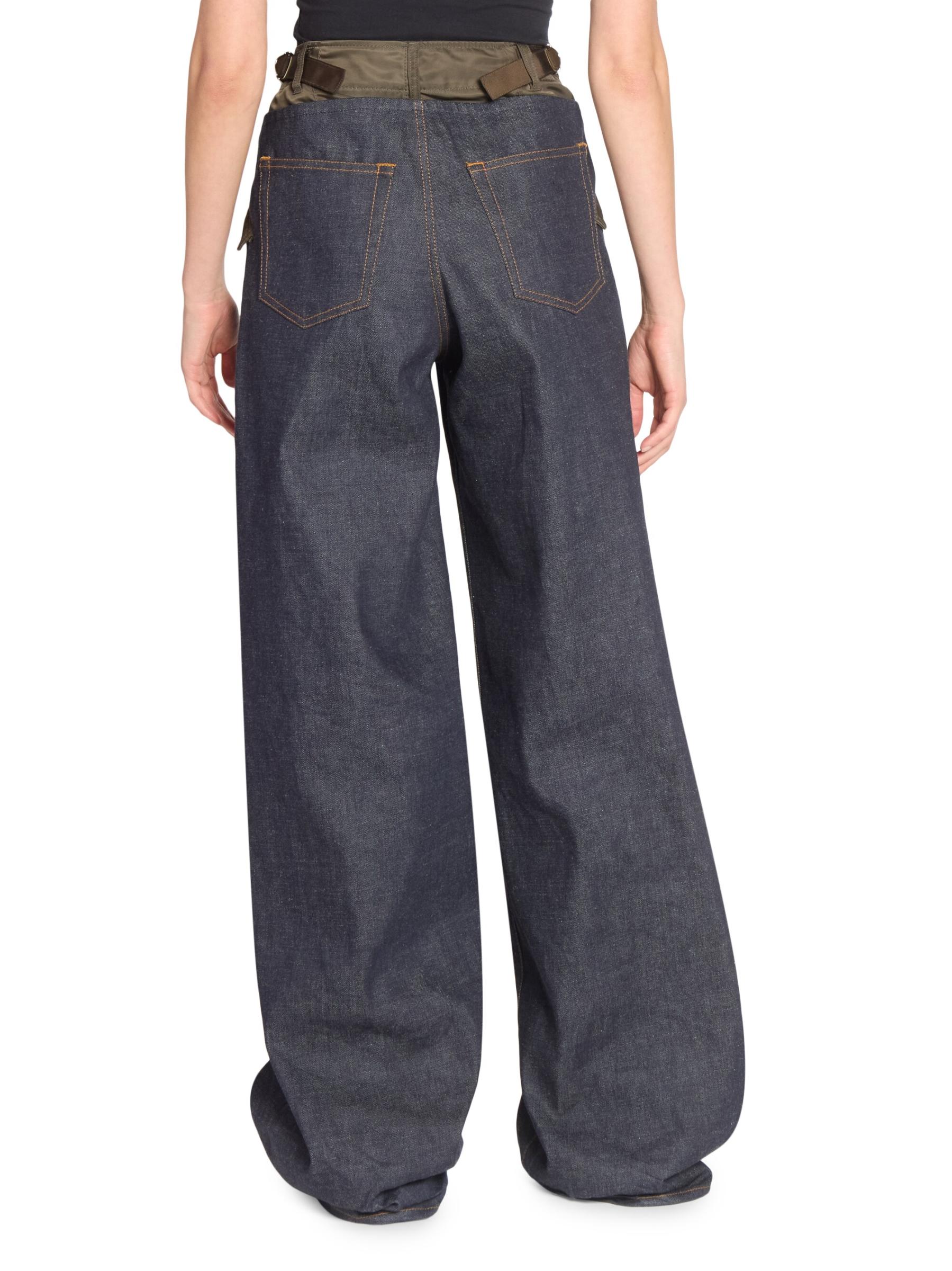 Shop Sacai - Denim Double-Waistband Wide-Leg Pants | Saks