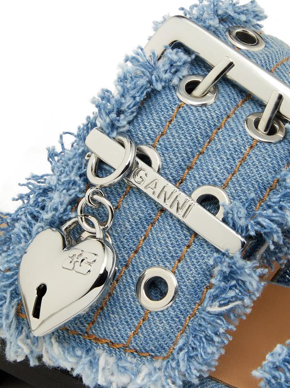 Shop GANNI - Denim Two-Strap Buckle Sandals | Saks Fifth