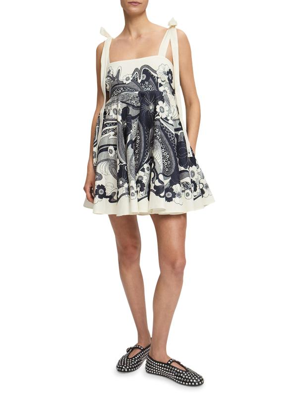 #5: فستان ميكي فلورال من الكتان - أزرق + أبيض