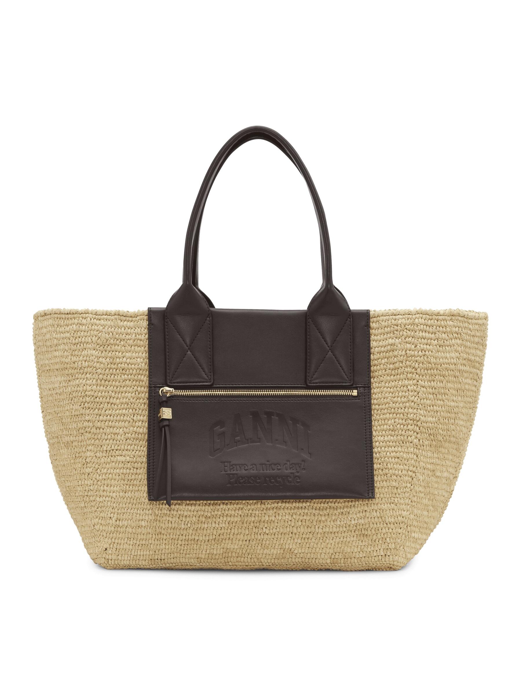 トートバッグ Ganni Easy Medium Shopper Bag - Raffia - White Egret Ivory Medium Raffia Tote | GANNI CA