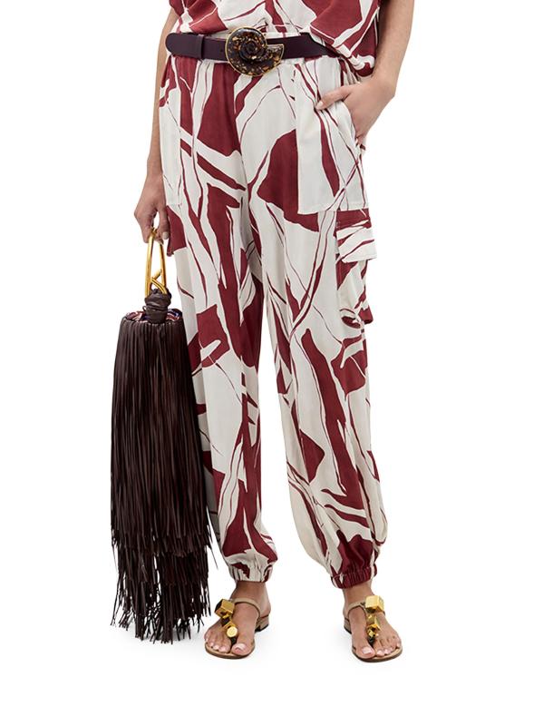 #2: بنطال كارغو بتصميم تجريدي من جيس - تجريدي باللون البيج والبرغندي