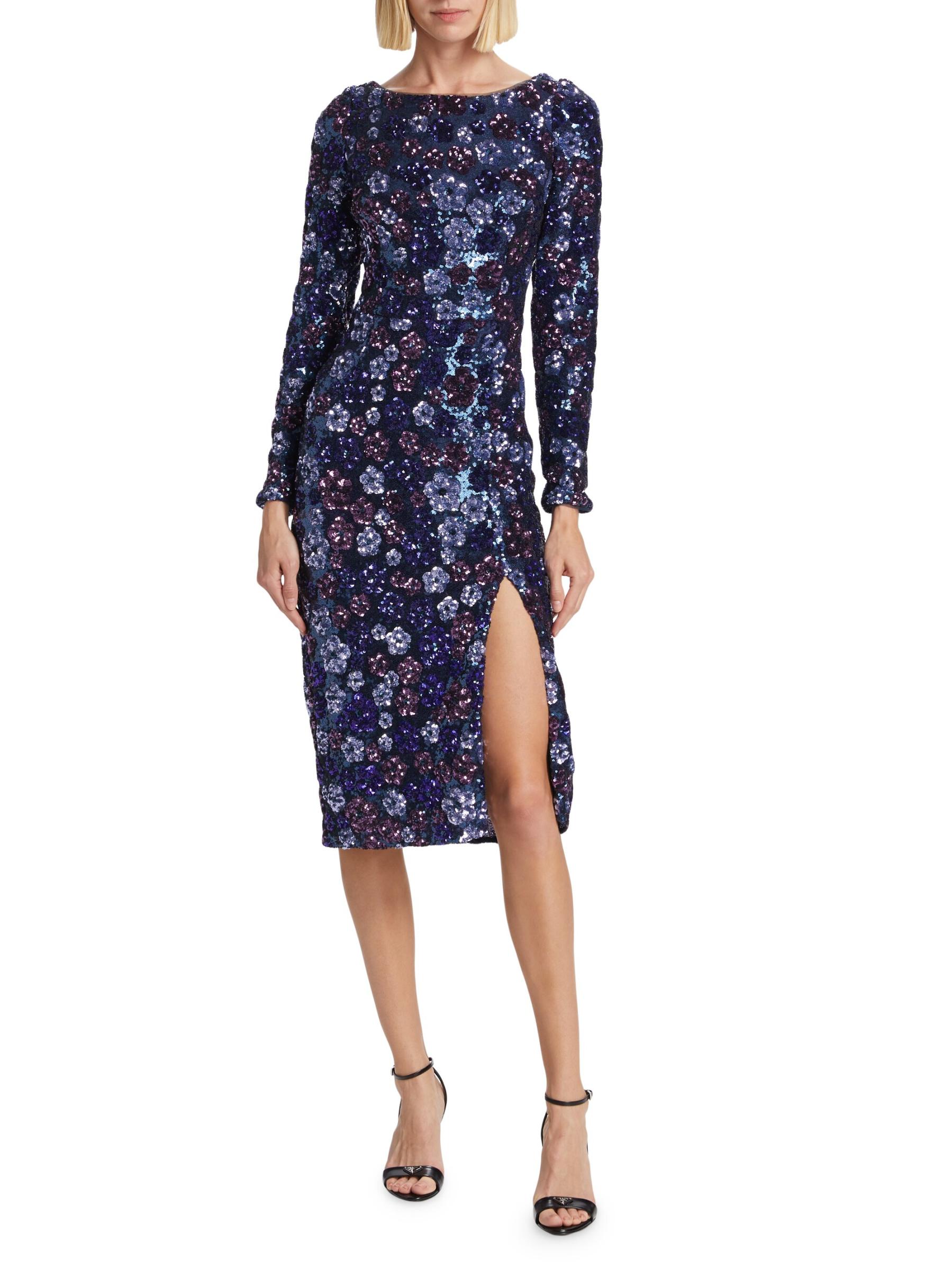 Marchesa Notte - 長袖スパンコールチュールカクテルミディ