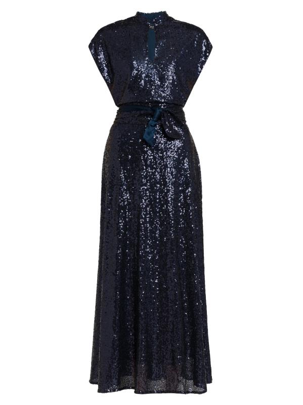 فستان متوسط الطول مزين بالترتر بفتحة