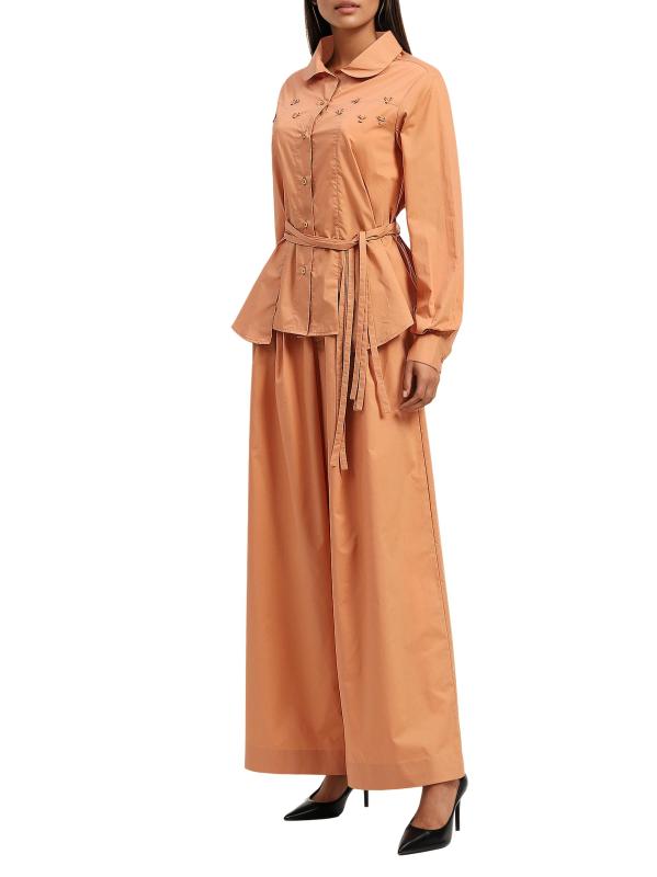 #3: قميص بأربطة على الخصر مكسو بألواح قطنية - برتقالي فاتح