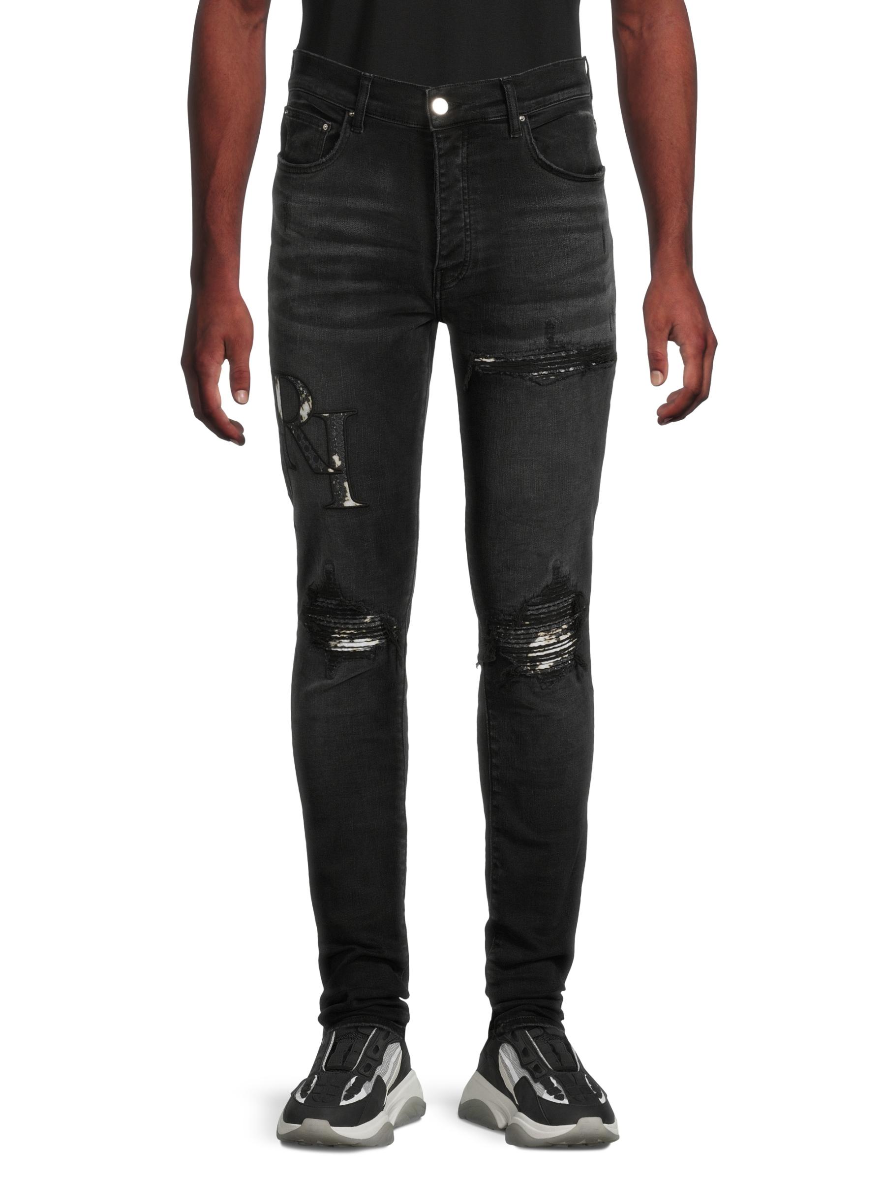 デニム・ジーパン Amiri STAGGERED LOGO SKINNY JEANS AMIRI Staggered Logo Skinny Jean Antique Indigo Black Men's