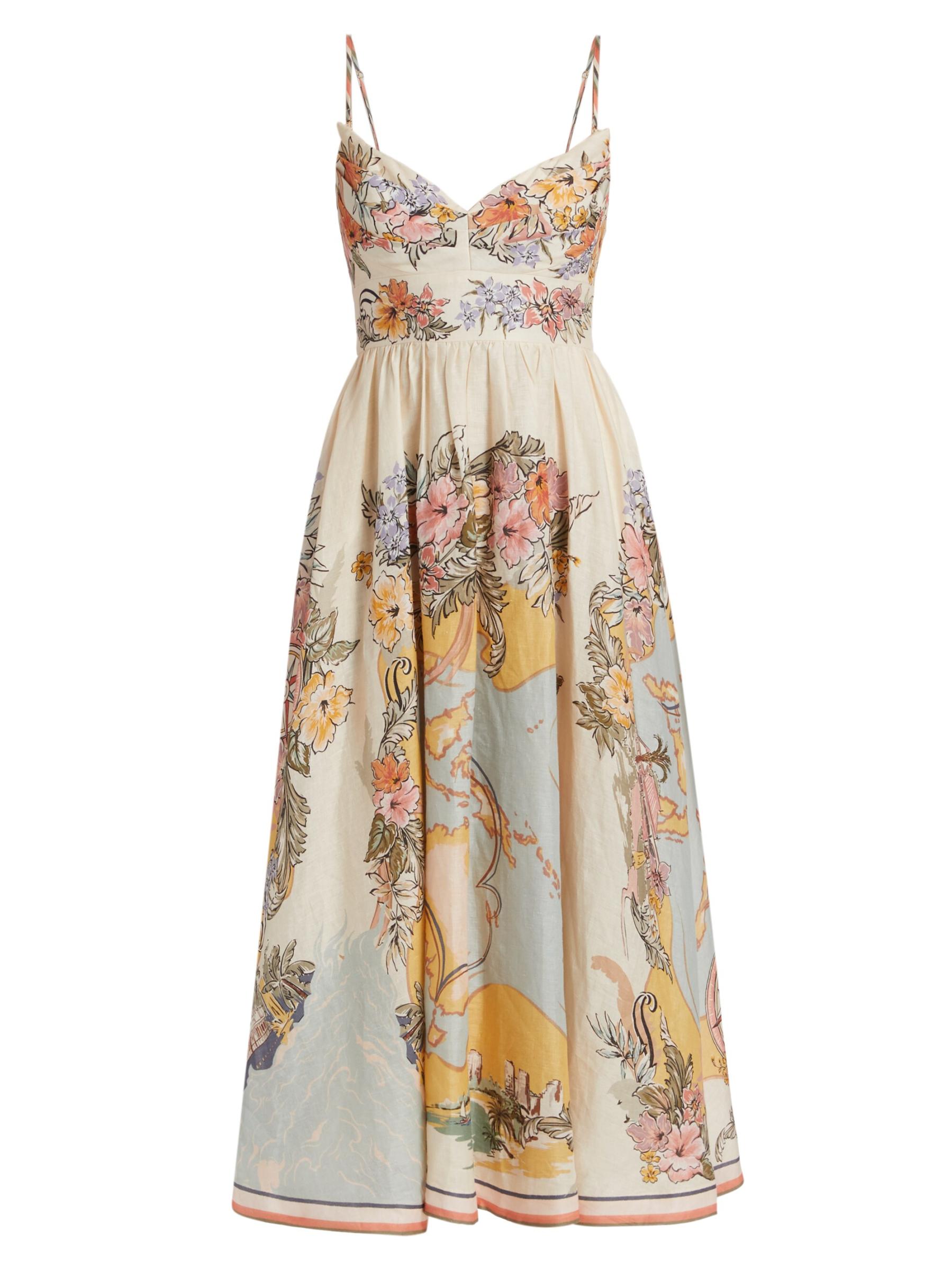 ワンピース ZIMMERMANN TALLOW LINEN MIDI DRESS Zimmermann Tallow floral linen midi dress Zimmermann