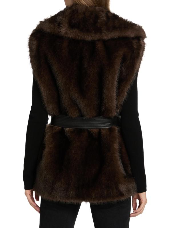 #4: سترة Devon من الفرو الصناعي برباط على الخصر - المنك