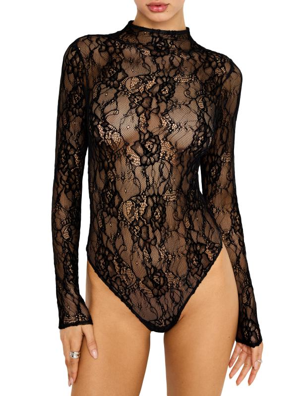 بدلة داخلية من الدانتيل برقبة مدورة