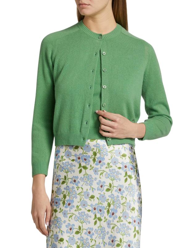 #2: كارديجان كلودين من الكشمير برقبة مستديرة وأزرار أمامية - أخضر كيلي فاتح