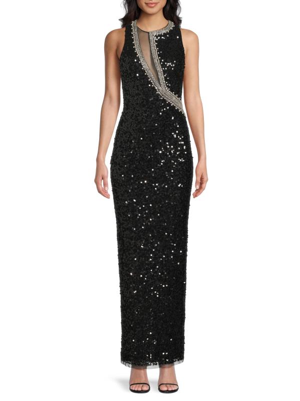 #2: فستان مطرز بالترتر من الداخل الشبكي - أسود