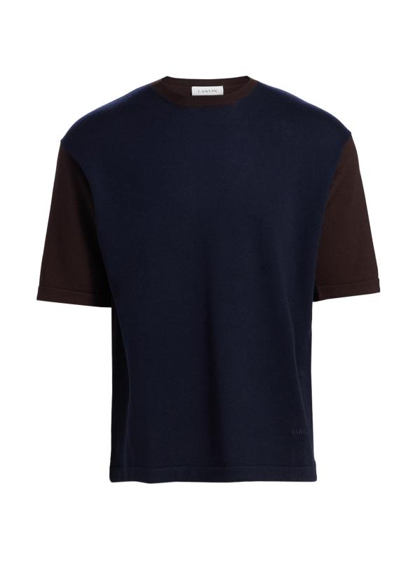 تي شيرت محبوك ثنائي اللون