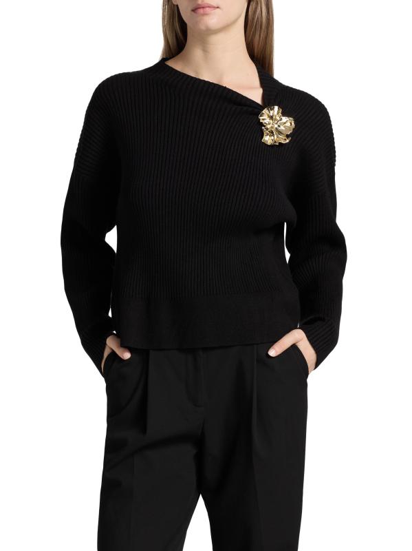 #2: سترة Westie محبوكة بتفاصيل الأزهار - أسود