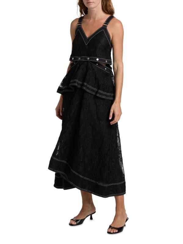 #2: فستان متوسط الطول من الدانتيل بنقشة الزهور - أسود