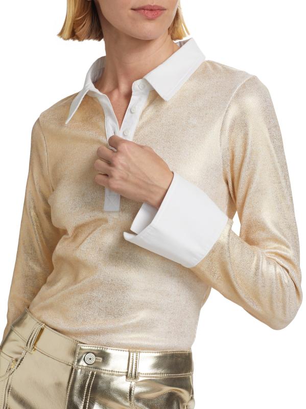 Saks Potts 長袖トップス　ロゴ Shop Cinq à Sept - Jaden Metallic Stretch-Cotton Shirt