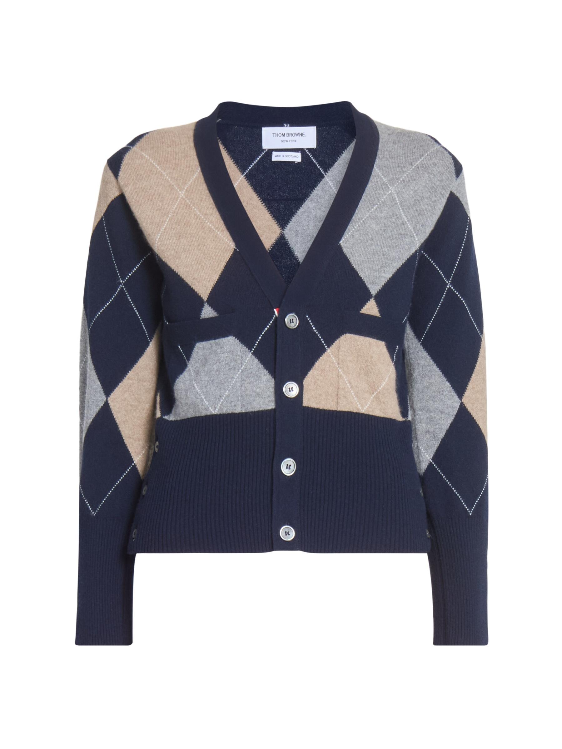 美品 THOM BROWNE グレー Vネックカーディガン カシミア クラシック カシミヤ 4-BAR Vネック カーディガン | Thom Browne
