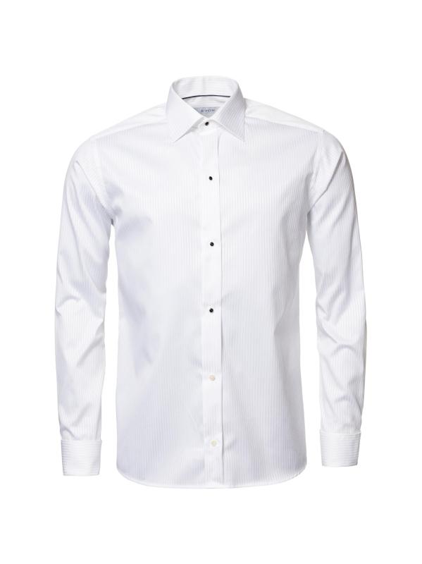 #4: قميص مخطط ساتان بمقاس معاصر - أبيض