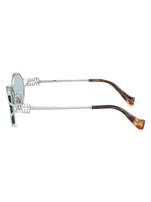 #3: نظارات شمسية معدنية مستديرة مقاس 54 مم - فضي+أزرق